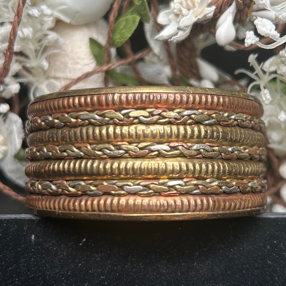 Wide Mixed‎ Metal Bangle Bracelet Boho Copper Brass Tribal Artisan Vintage